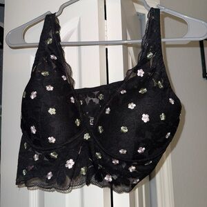 PINK Victoria's Secret Black and White Bra with Floral Accents